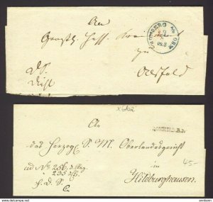 2x Stampless folded cover Green PM HOMBERG A/B OHM BS ALSFELD, 1853 BROMHILD A3