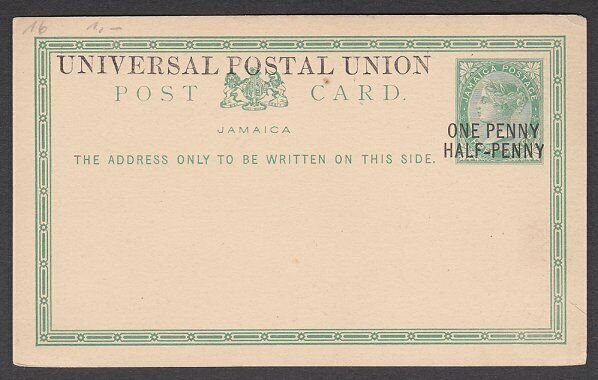 JAMAICA QV ONE PENNY / HALF-PENNY on 1d postcard unused.....................M821