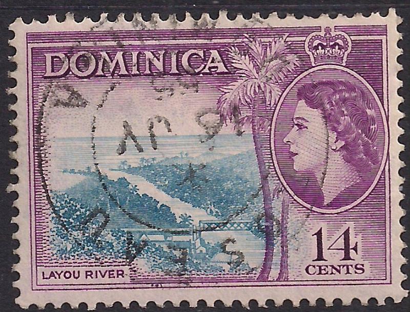 Dominica 1954 - 62 QE2 14ct Blue & Purple Layou River SG 152 ( L1187 )