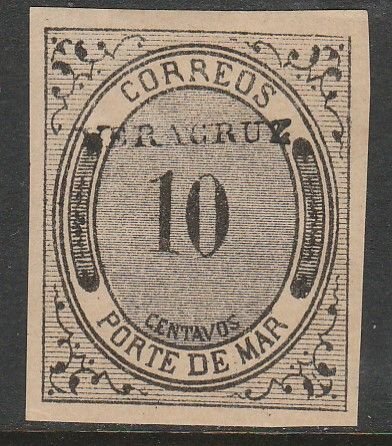 MEXICO-Veracruz JX10, 10¢ PORTE DE MAR W/DISTRICT NAME. UNUSED, H OG VF (1696)