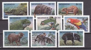 Nicaragua, Scott cat. 2110 a-i. Wild Animals as Bats, Bird, Lizard issue. ^