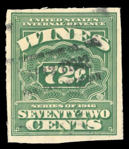 United States, Revenues #REW47 Cat$37.50, 1916 72c green, used