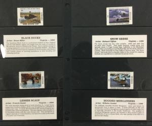 (BJ Stamps) VIRGINIA STATE DUCK STAMP collection (6). 1993-1998. VF, MNH.