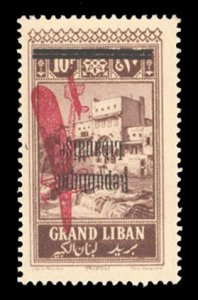 Lebanon #C20var (YT 24a) Cat€120++, 1927 10p violet brown, overprint invert...