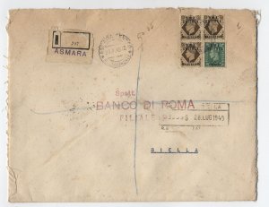 1949 large registered cover Asmara Eritrea 4 BMA Eritrea GB overprints [6521.273