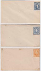 COSTA RICA 1886 PS ENVELOPES Mena EN1, EN1a & EN2 FULL SET ENTIRES UNUSED 