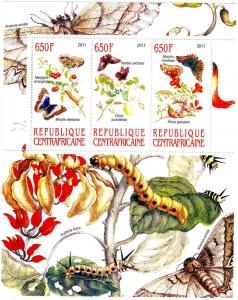 Central African Republic 2011 Butterflies-Insect Sheet Perforated mnh.vf