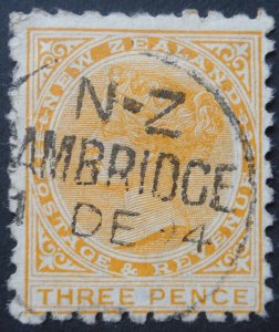 New Zealand 1893 Three Pence with Lochheads Sewing advert SG 221f used