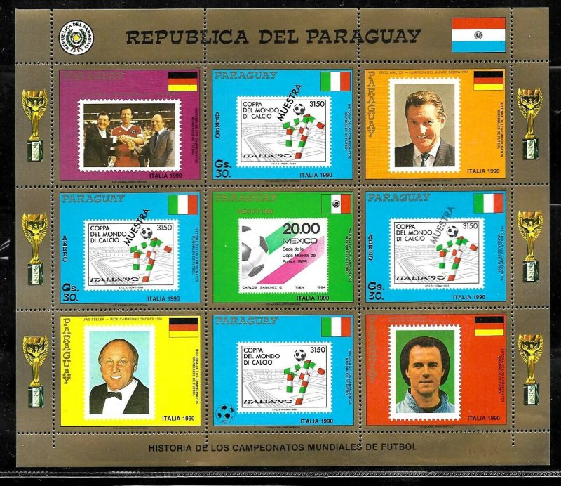 PARAGUAY 1988 FOOTBALL SOCCER WORLD CUP ITALY SPECIMEN MUESTRA SET+MS Mi 4268-72