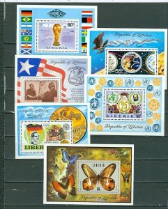 LIBERIA LOT of (6) SOUV. SHEETS MNH...SPORTS...BUTTERFLY