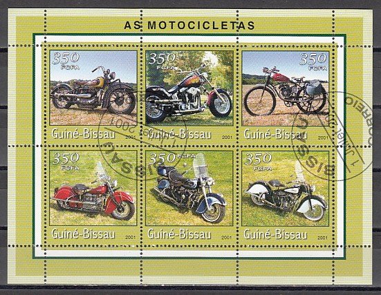 Guinea Bissau, Mi cat. 1761-1766 A. Various Motorcycles sheet of 6. Canceled.