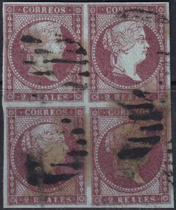 Spain 1855 Sc 39 block used grill (parrilla) cancels experts marks