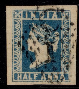 INDIA QV SG9, ½a greenish blue, VERY FINE USED. Cat