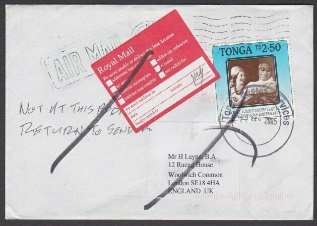 TONGA 2005 cover to UK -  Returned to Sender................................Q469