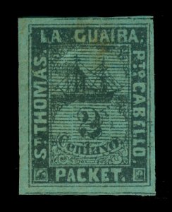 DWI 1864 Robert Tod Steamship St.Thomas La Guaira 2c blk, blue Yv# 4A mint MNH