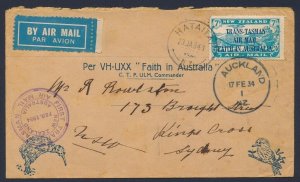 AUSTRALIA 1934 New Zealand-Australia cover franked 7d blue Trans-Tasman Air Mail