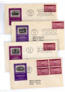 US 858 3 cent Four State Golden Anniversaries (Washington, Montana, South & North Dakota) on four FDC with matching Ioor cachets