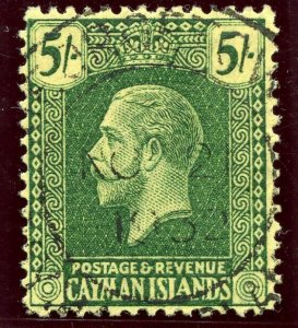 Cayman Islands 1925 KGV 5s green/yellow very fine used. SG 82. Sc 62.