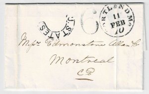 1859 Portland, Maine and U. STATES arc marking in black on cover to Canada