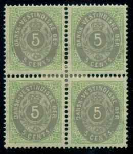 DANISH WEST INDIES #8a (8a) 5¢ bicolor, pr. I, Block of 4, LH, Facit $850.00