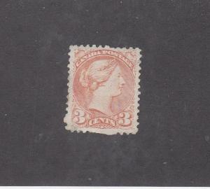 CANADA # 37b VF-MLH 3cts INDIAN RED SMALL QUEEN (May have perf fault) CV $1800