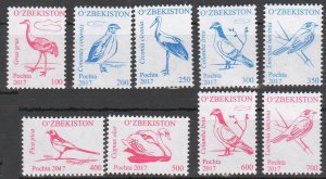 2017 Uzbekistan 1172-80 Definitive Issue. Birds