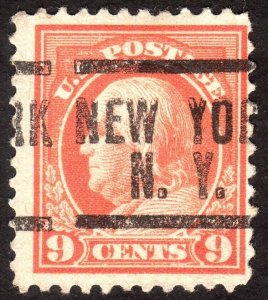 1917, US 9c, Franklin, Used, New York precancel, Sc 509