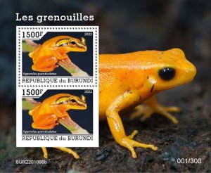 Burundi - 2022 Yellow-spotted Reed Frog - 2 Stamp Souvenir Sheet - BUR2201098b