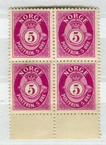 NORWAY; 1940s early Posthorn issue fine Mint 5ore. Marginal Block