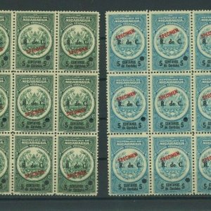 NICARAGUA TELEGRAPH Stamp *SPECIMEN* Two 5c BLOCKS OF NINE {18} Mint UM MNH MF52