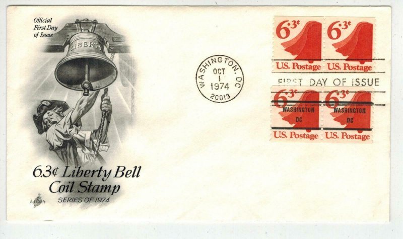 6.3c LIBERTY BELL Coil stamp DUAL FDC  Washington DC PRECANCEL