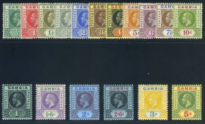 Gambia 1912 KGV set complete MLH. SG 86-102. Sc 70-86.