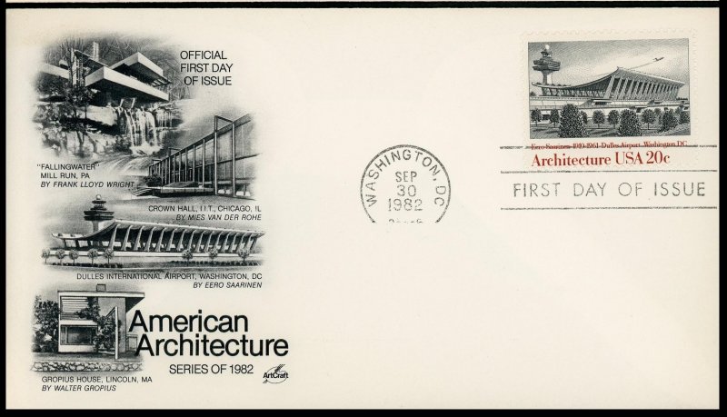 FIRST DAY COVER #2022 American Architecture 20c ARTCRAFT U/A FDC 1982