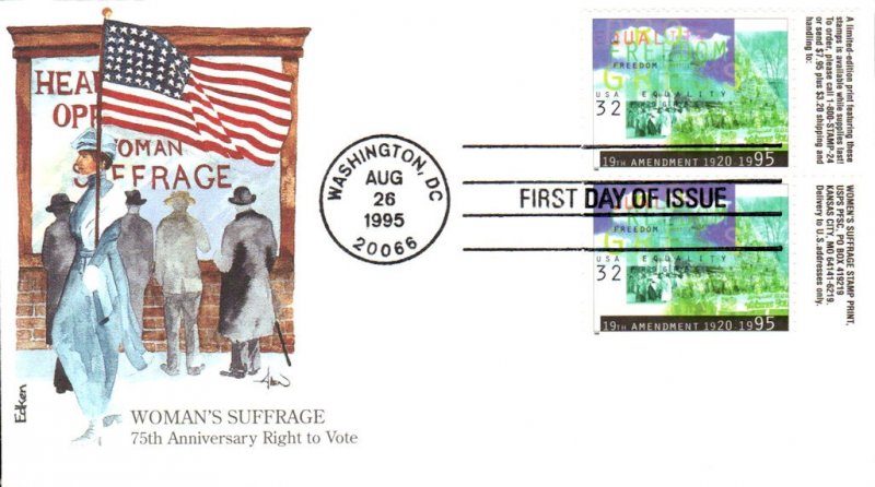 #2980 Women's Suffrage Tab Edken FDC