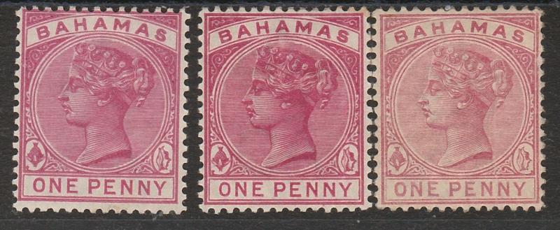 BAHAMAS 1884 QV 1D ALL 3 SHADES