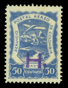 COLOMBIA 1921 AIRMAIL - SCADTA - Holland H handstamp 50c blue Sc# CLH6 mint MH