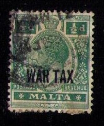 MALTA Sc MR1 Used 1918 KGV 1/2d WAR TAX Issue  F-VF