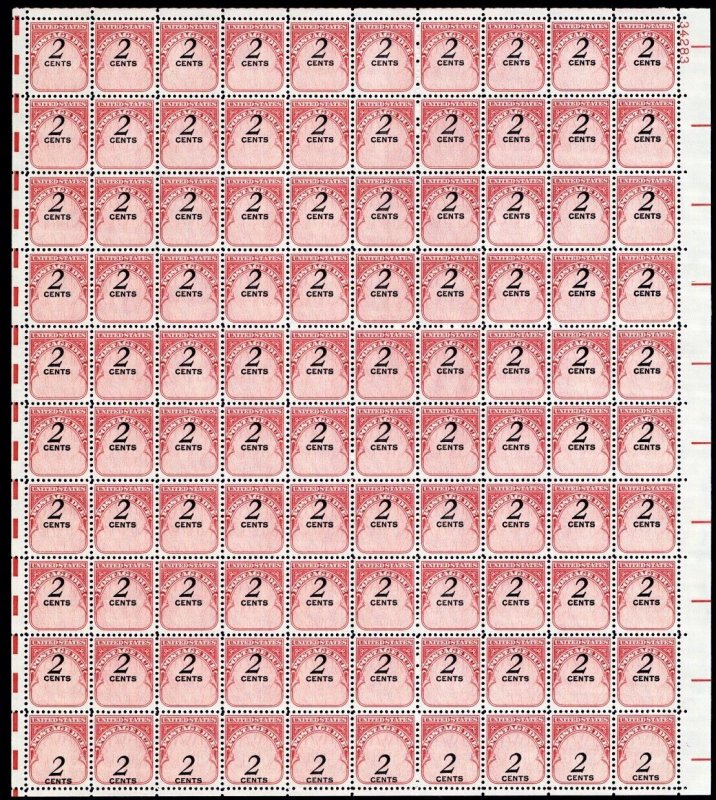 J90, MNH 2¢ Wide Spacing Error In Full Sheet of 100 Stamps - Stuart Katz