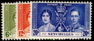 SEYCHELLES SG132-134, COMPLETE SET, NH MINT. CORONATION.