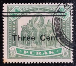 Malaya Perak 1910 Elephants 3c opt $1 Used SG#86 M1985