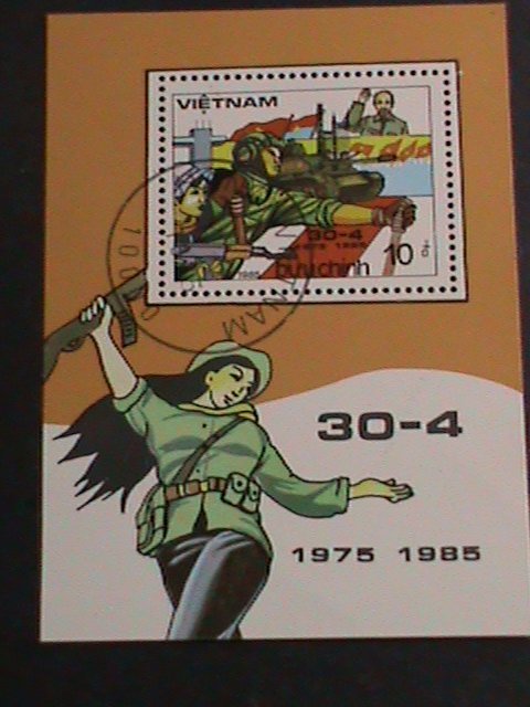 ​VIETNAM 1985 SC#1486 MILITARY VICTORY IN SOUTH VIETNAM FANCY CANCEL S/S -VF