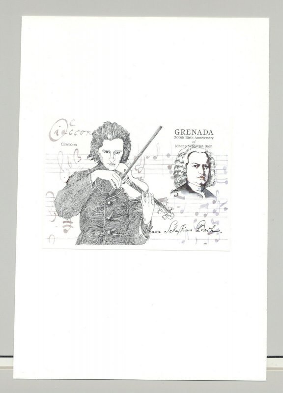 Grenada #1312-1316 Bach, Composer, Music 4v & 1v S/S Imperf Proofs on 2v Cards