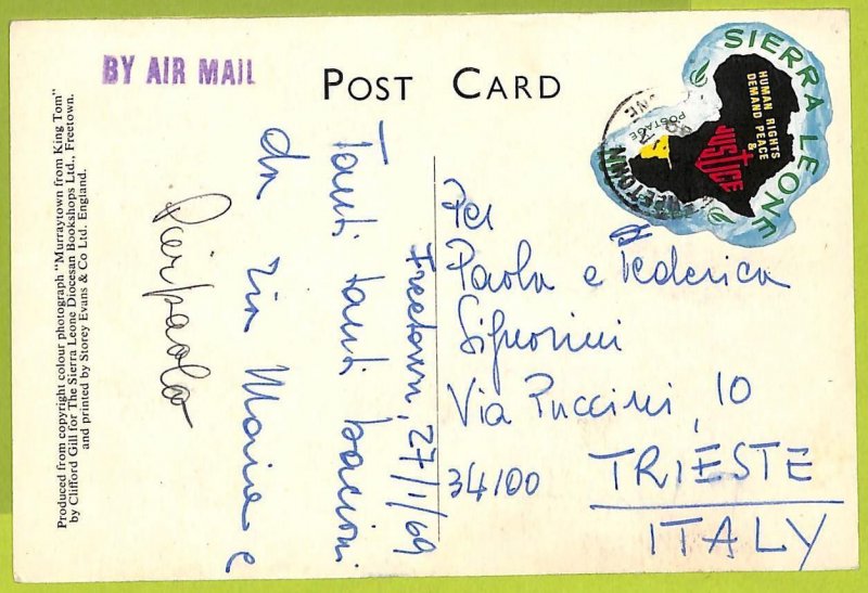 39936 - SIERRA LEONE - Postal History -  SELF-ADHESIVE stamp on POSTCARD  1969