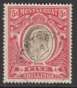 SG 33 Montserrat 1904-08. 5/- black & scarlet. A very fine used CDS example...