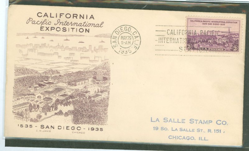 US 773 1935 3c California Pacific International Expo. on an addressed FDC with a Janis Cachet
