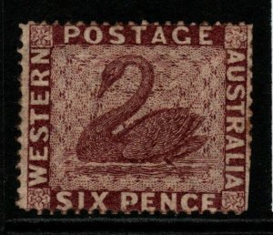 WESTERN AUSTRALIA SG42 1861 6d PURPLE-BROWN p14-16 MTD MINT