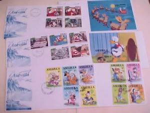 ST. KITTS  ANGUILLA  FDC DISNEY 6 DIFF. INCLUDES 2 SHEETLETS CACHET UNADDRESSED