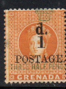 Grenada Sc 27 1886 1d on 1/12 d orange & green Victoria stamp mint