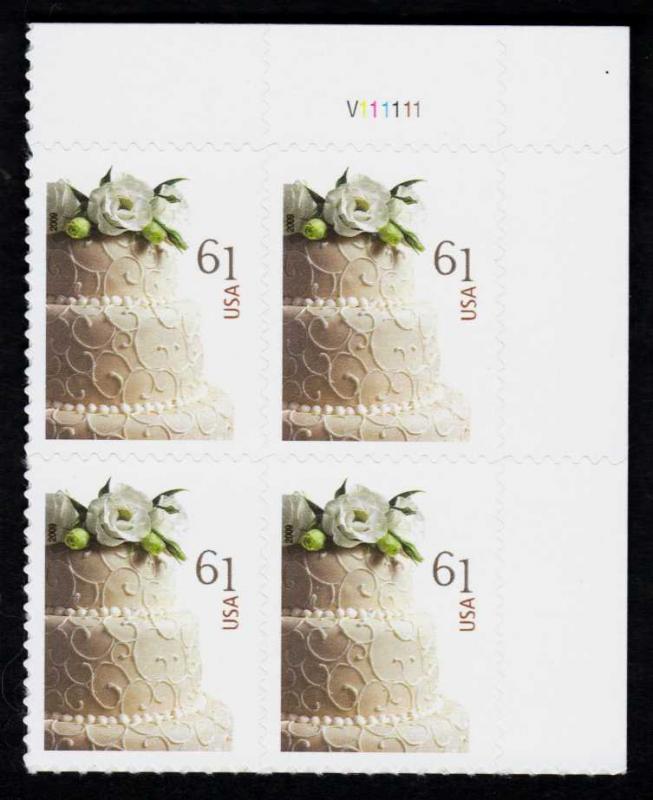 US #4398 Wedding Cake P# Block of 4; MNH (5.00)