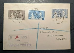 1937 Camp Aden Registered Mail Cover to Southampton England